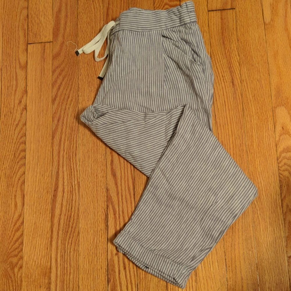 Cuffed Hem railroad stripe linen blend crop pant